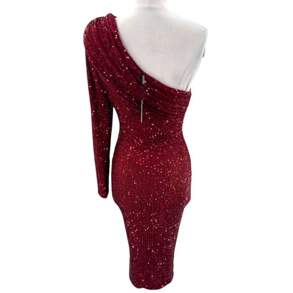NWT JLux Label Elegant One-Shoulder Sequin Dress red Sz. S - Picture 3 of 6